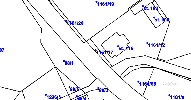 Parcela st. 1161/17 v KÚ Pavlov, Katastrální mapa