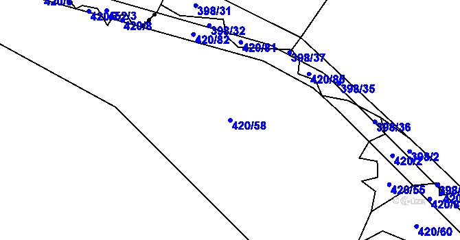 Parcela st. 420/58 v KÚ Pavlov, Katastrální mapa