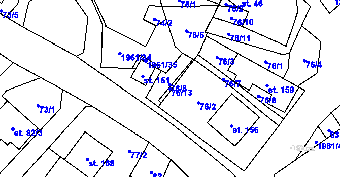 Parcela st. 76/13 v KÚ Pavlov, Katastrální mapa