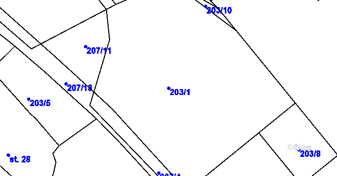 Parcela st. 203/1 v KÚ Pavlovice u Vlašimi, Katastrální mapa