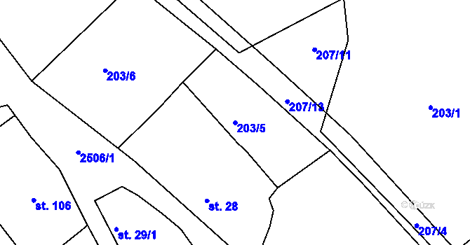 Parcela st. 203/5 v KÚ Pavlovice u Vlašimi, Katastrální mapa