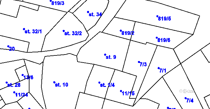 Parcela st. 9 v KÚ Pavlovice nad Mží, Katastrální mapa