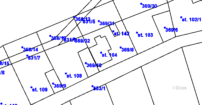 Parcela st. 104 v KÚ Pavlovice nad Mží, Katastrální mapa