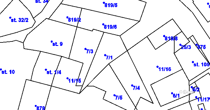 Parcela st. 7/1 v KÚ Pavlovice nad Mží, Katastrální mapa