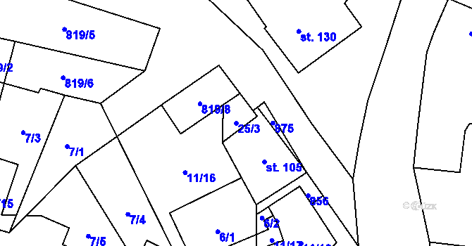 Parcela st. 25/3 v KÚ Pavlovice nad Mží, Katastrální mapa