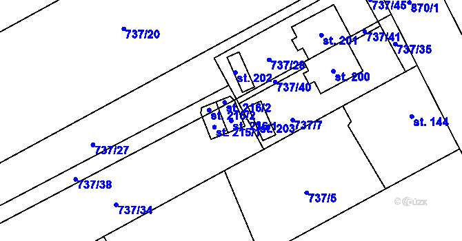 Parcela st. 216/1 v KÚ Pavlovice u Kojetína, Katastrální mapa