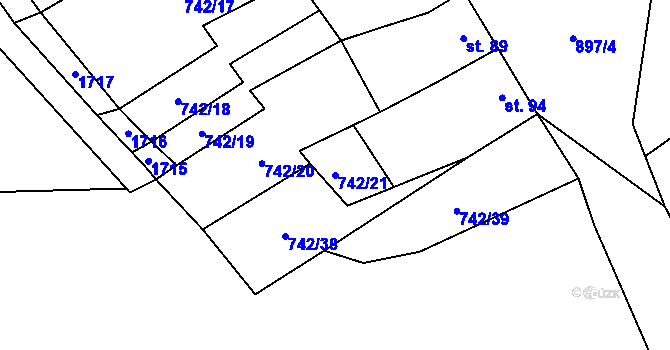 Parcela st. 742/21 v KÚ Pavlovice u Kojetína, Katastrální mapa