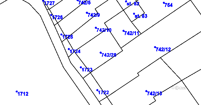 Parcela st. 742/28 v KÚ Pavlovice u Kojetína, Katastrální mapa