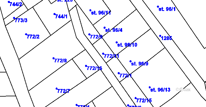 Parcela st. 772/11 v KÚ Pavlovice u Kojetína, Katastrální mapa