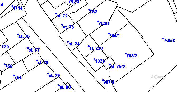 Parcela st. 228 v KÚ Pavlovice u Kojetína, Katastrální mapa