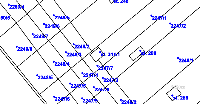 Parcela st. 311/1 v KÚ Pavlovice u Přerova, Katastrální mapa