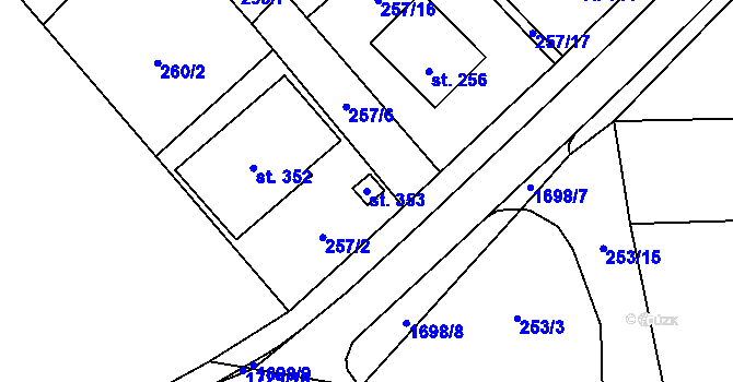 Parcela st. 353 v KÚ Pavlovice u Přerova, Katastrální mapa