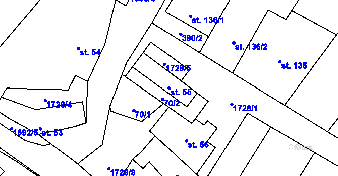 Parcela st. 55 v KÚ Pavlovice u Přerova, Katastrální mapa