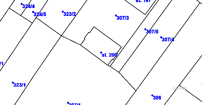 Parcela st. 200 v KÚ Pavlovice u Přerova, Katastrální mapa