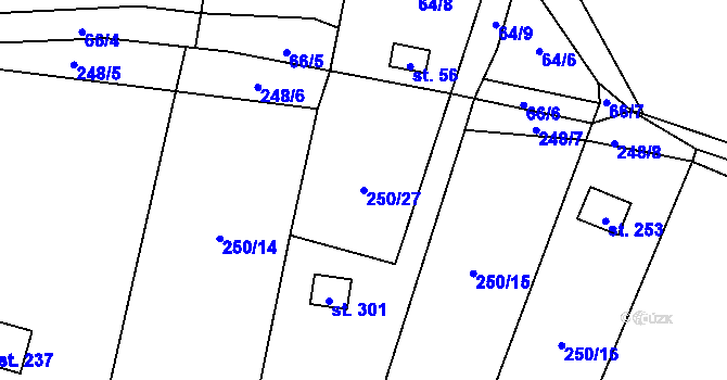 Parcela st. 250/27 v KÚ Pavlovice u Přerova, Katastrální mapa