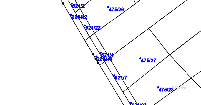 Parcela st. 621/4 v KÚ Pavlovice u Přerova, Katastrální mapa