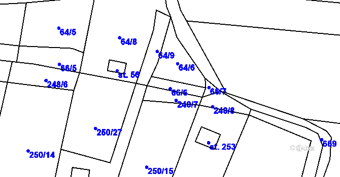Parcela st. 66/6 v KÚ Prusínky, Katastrální mapa