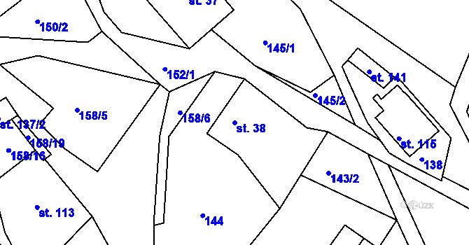 Parcela st. 38 v KÚ Pazucha, Katastrální mapa