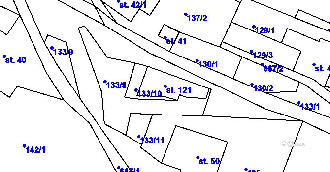 Parcela st. 121 v KÚ Pazucha, Katastrální mapa