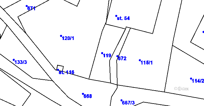 Parcela st. 119 v KÚ Pazucha, Katastrální mapa