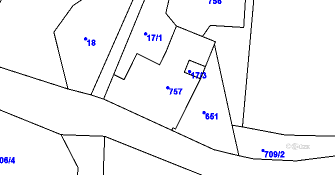 Parcela st. 757 v KÚ Pazucha, Katastrální mapa