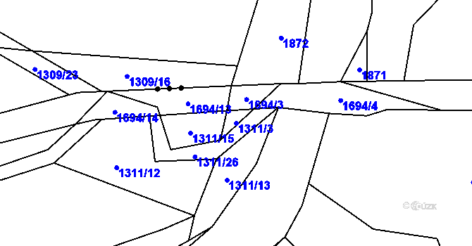 Parcela st. 1311/3 v KÚ Pec, Katastrální mapa