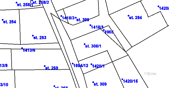 Parcela st. 308/1 v KÚ Pec, Katastrální mapa