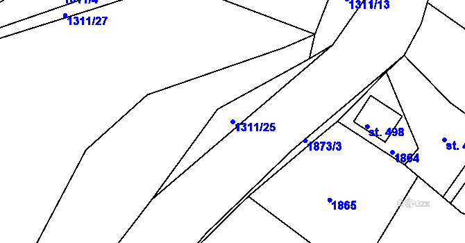 Parcela st. 1311/25 v KÚ Pec, Katastrální mapa