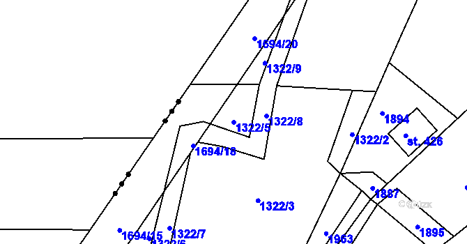 Parcela st. 1322/5 v KÚ Pec, Katastrální mapa