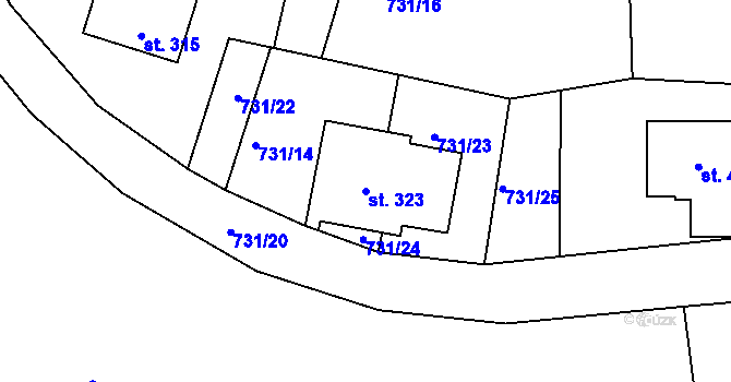 Parcela st. 323 v KÚ Velká Úpa II, Katastrální mapa