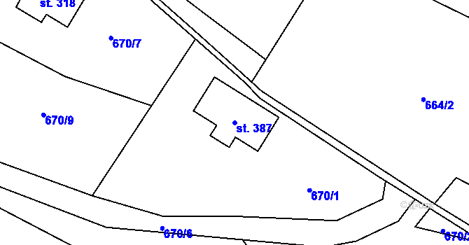 Parcela st. 387 v KÚ Velká Úpa II, Katastrální mapa