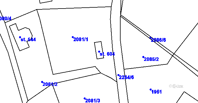 Parcela st. 604 v KÚ Pecerady, Katastrální mapa