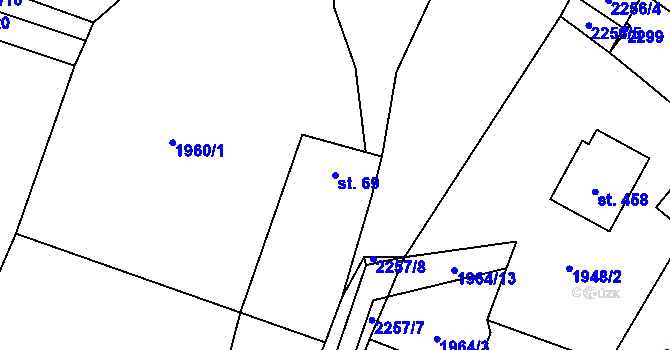 Parcela st. 69 v KÚ Pecerady, Katastrální mapa