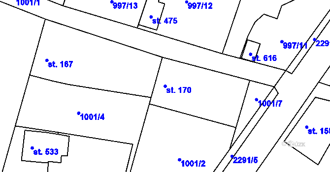 Parcela st. 170 v KÚ Pecerady, Katastrální mapa