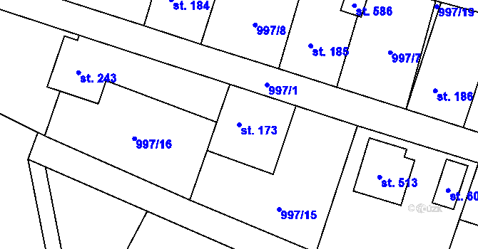 Parcela st. 173 v KÚ Pecerady, Katastrální mapa