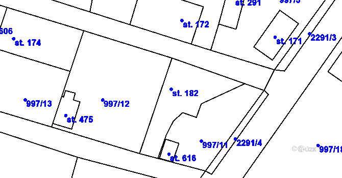 Parcela st. 182 v KÚ Pecerady, Katastrální mapa