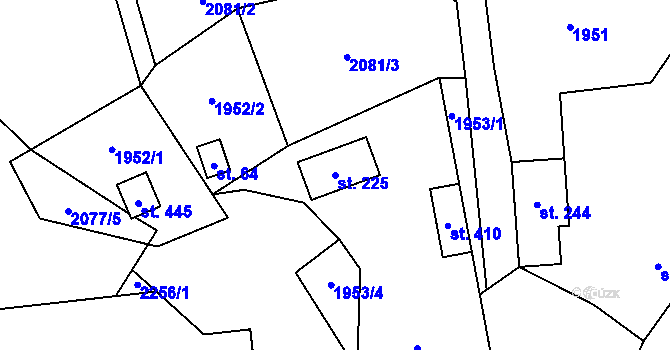 Parcela st. 225 v KÚ Pecerady, Katastrální mapa