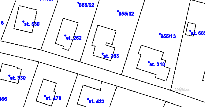 Parcela st. 263 v KÚ Pecerady, Katastrální mapa