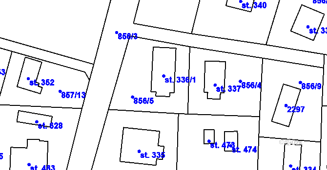 Parcela st. 336/1 v KÚ Pecerady, Katastrální mapa