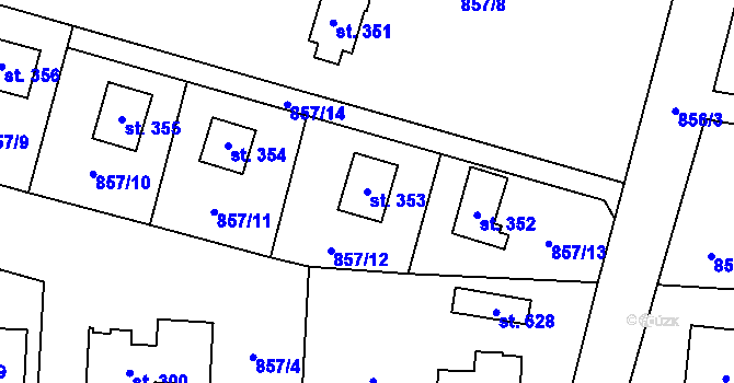Parcela st. 353 v KÚ Pecerady, Katastrální mapa