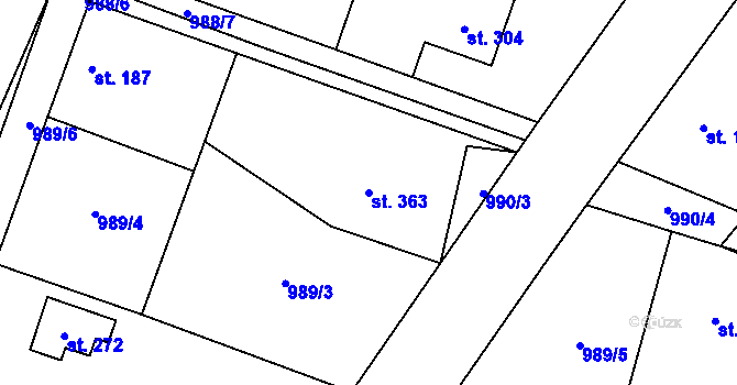 Parcela st. 363 v KÚ Pecerady, Katastrální mapa