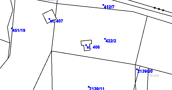 Parcela st. 406 v KÚ Pecerady, Katastrální mapa