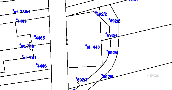 Parcela st. 443 v KÚ Pecerady, Katastrální mapa