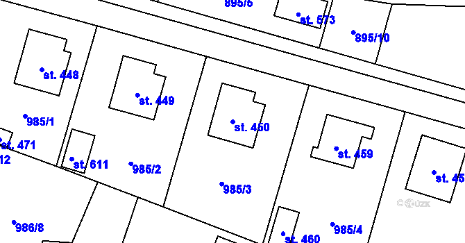 Parcela st. 450 v KÚ Pecerady, Katastrální mapa