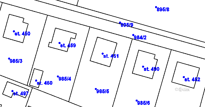 Parcela st. 451 v KÚ Pecerady, Katastrální mapa