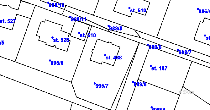 Parcela st. 488 v KÚ Pecerady, Katastrální mapa