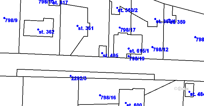 Parcela st. 495 v KÚ Pecerady, Katastrální mapa