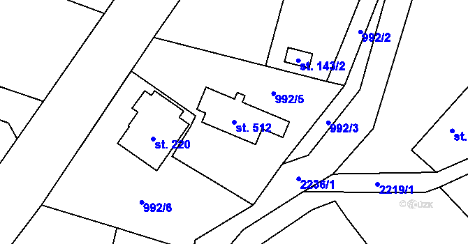 Parcela st. 512 v KÚ Pecerady, Katastrální mapa