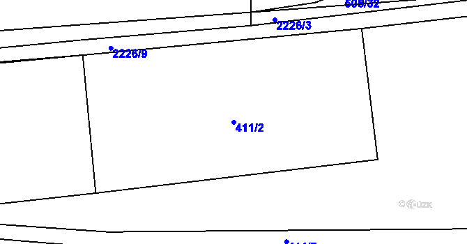 Parcela st. 411/2 v KÚ Pecerady, Katastrální mapa