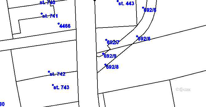 Parcela st. 692/9 v KÚ Pecerady, Katastrální mapa